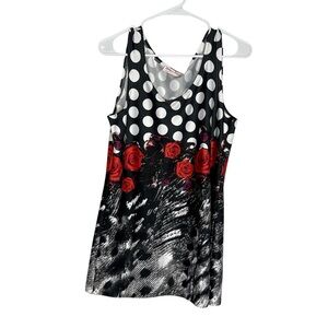 Tango Mango Women's Floral Sleeveless Polka Dot Tunic Top Large